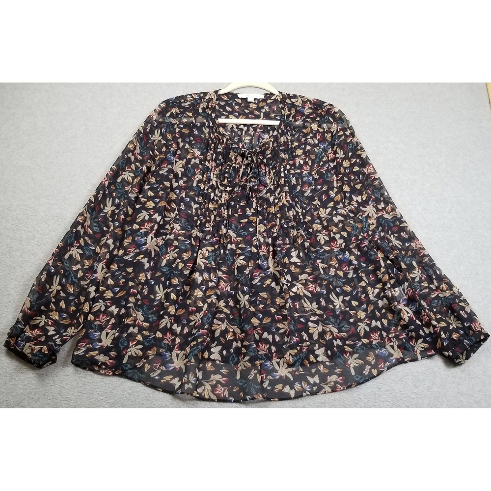 Wren & Willa Top Women's Large Butterfly Long Sleeves Blouse Spring Sheer Whimsy